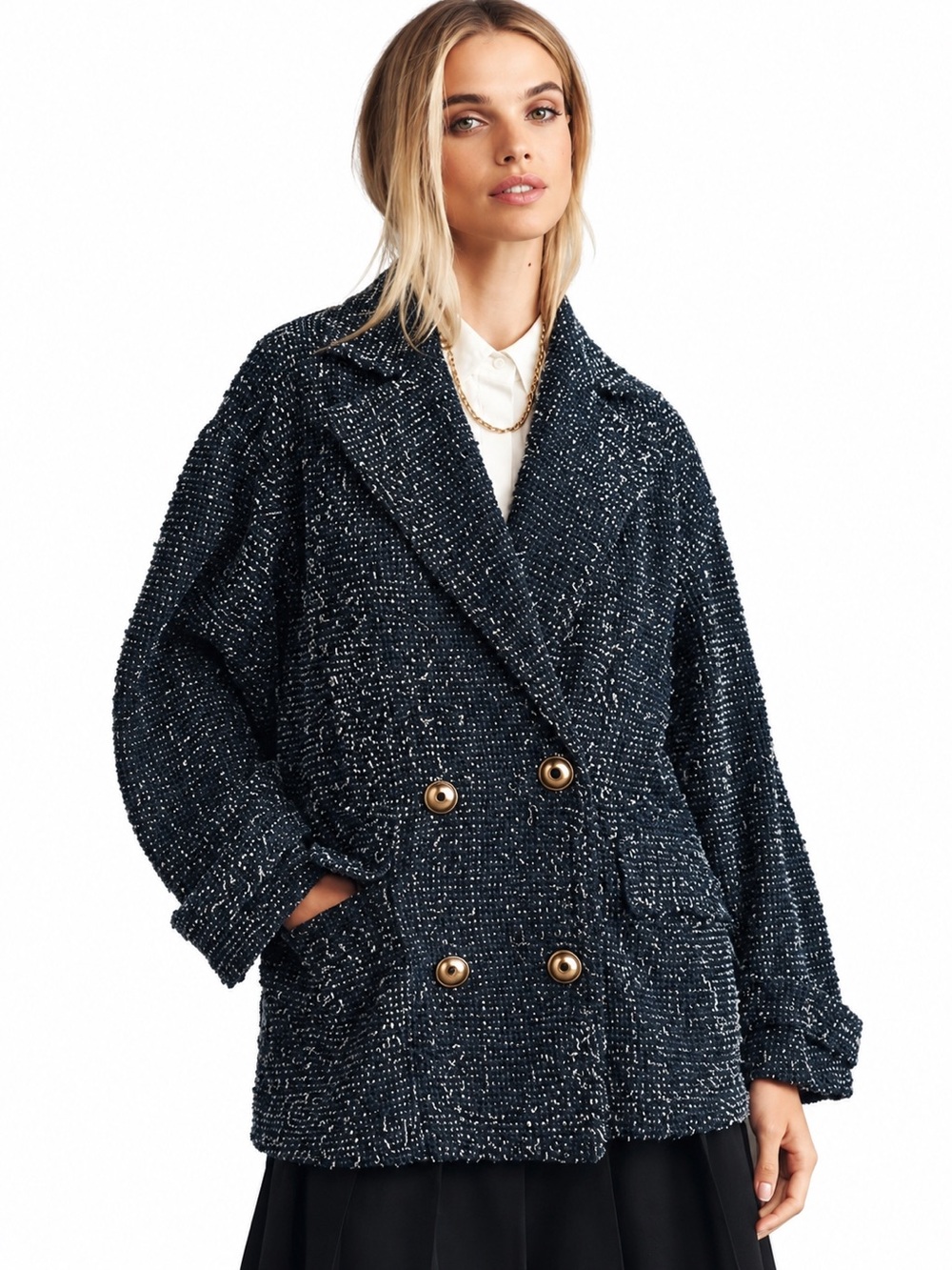 Anthropologie Maeve Needle Punched Denim Blue Tweed Blazer
